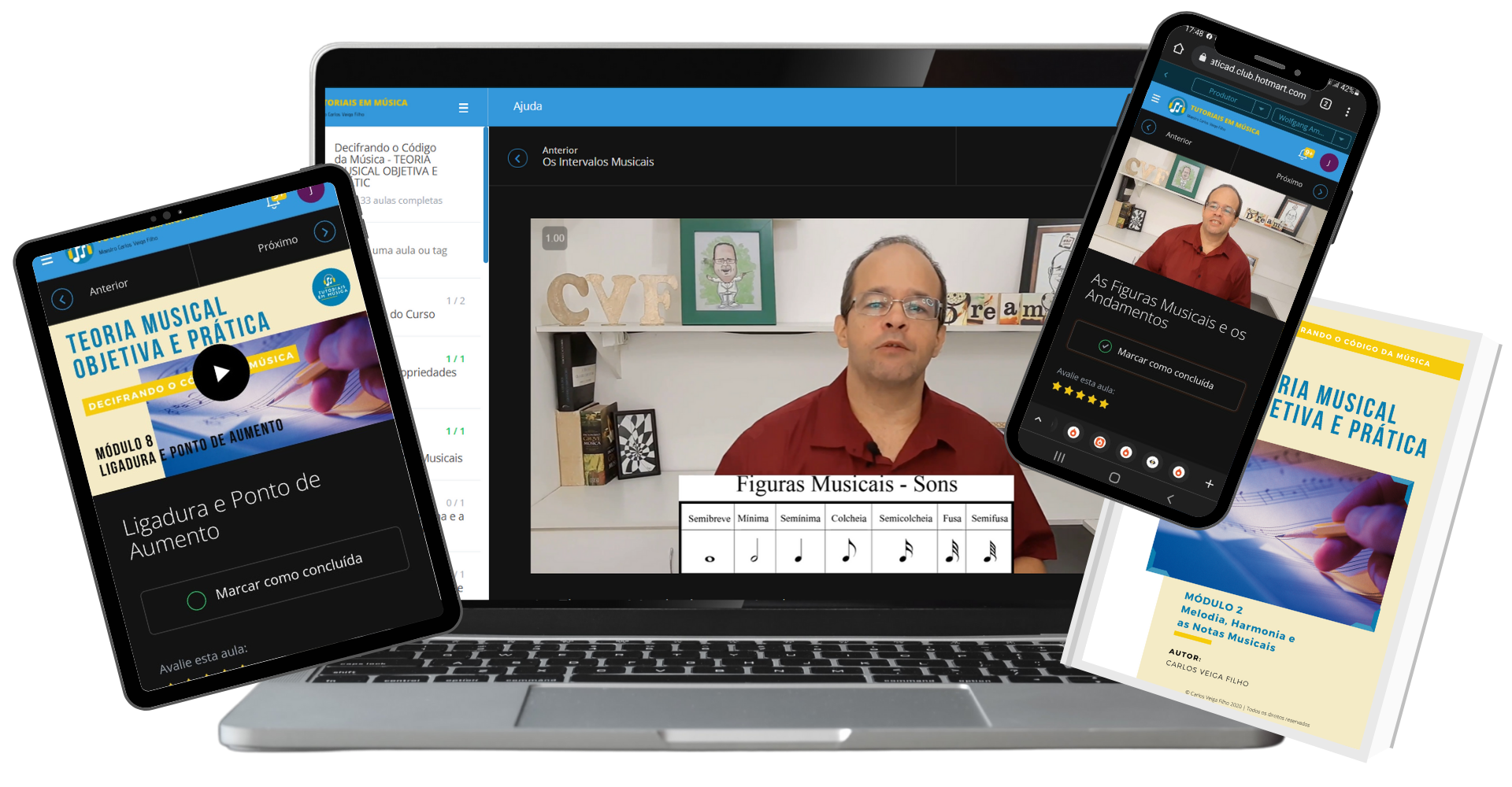 Material do curso em notebook, tablet, celular e e-book
